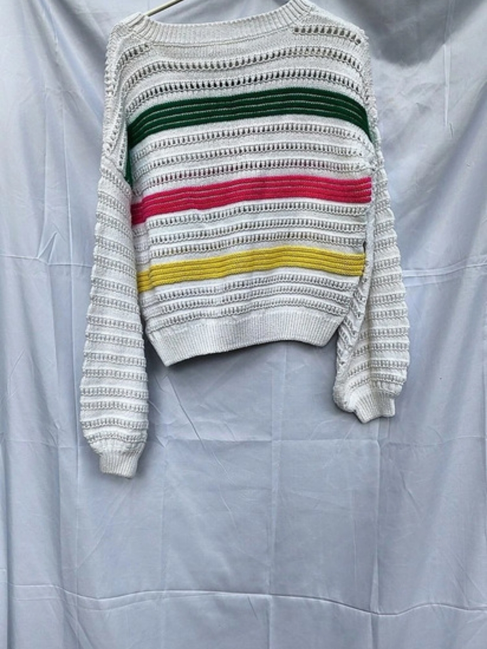 Willow & Clay Color Block Sweater in White & Green Medium Like New
